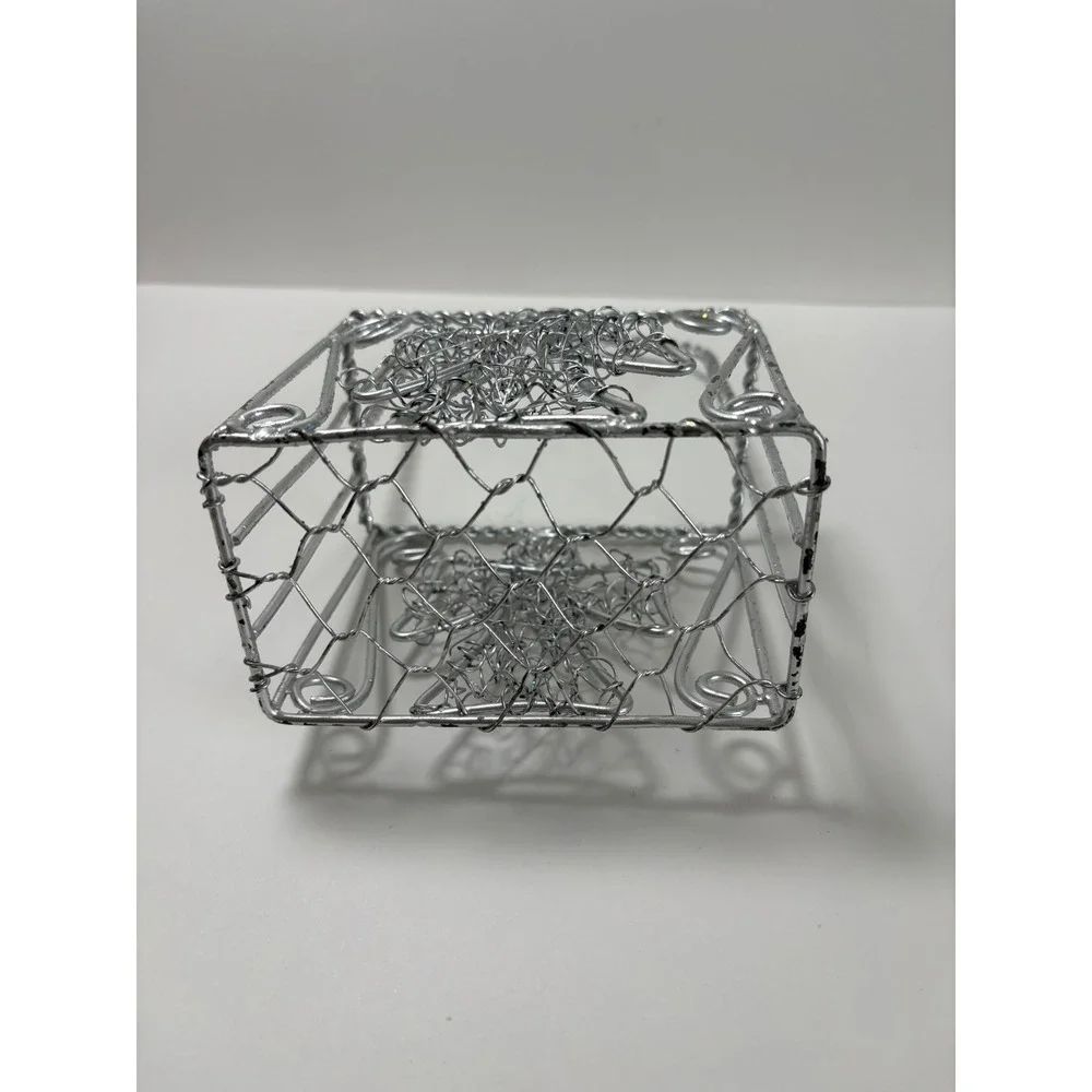 Silver Wire Angel Basket Twisted Metal Handle Christmas Decor Holiday